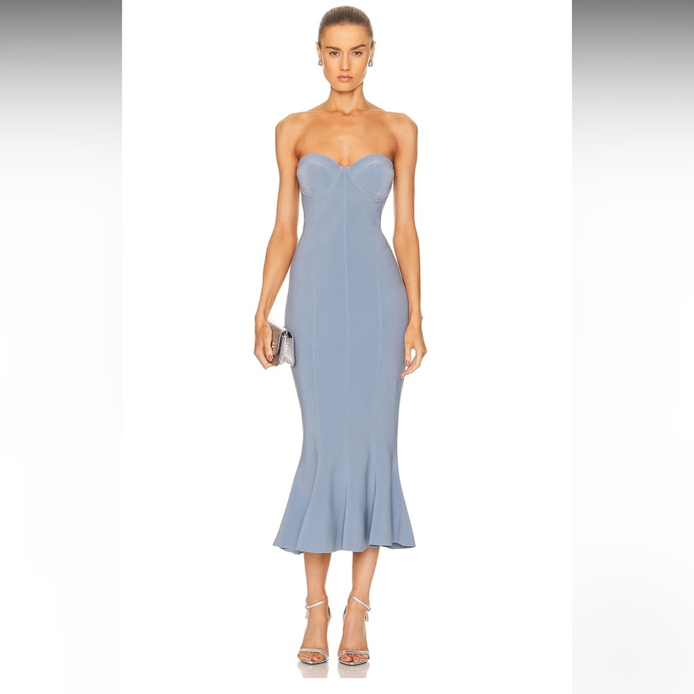 Norma Kamali Strapless Sweetheart Midi Dress in Light Blue